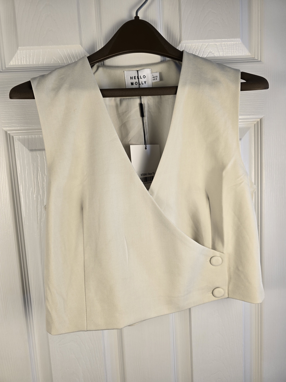 Hello Molly‎ Cream Wrap-Front Crop Vest Asymetrical Softgirl